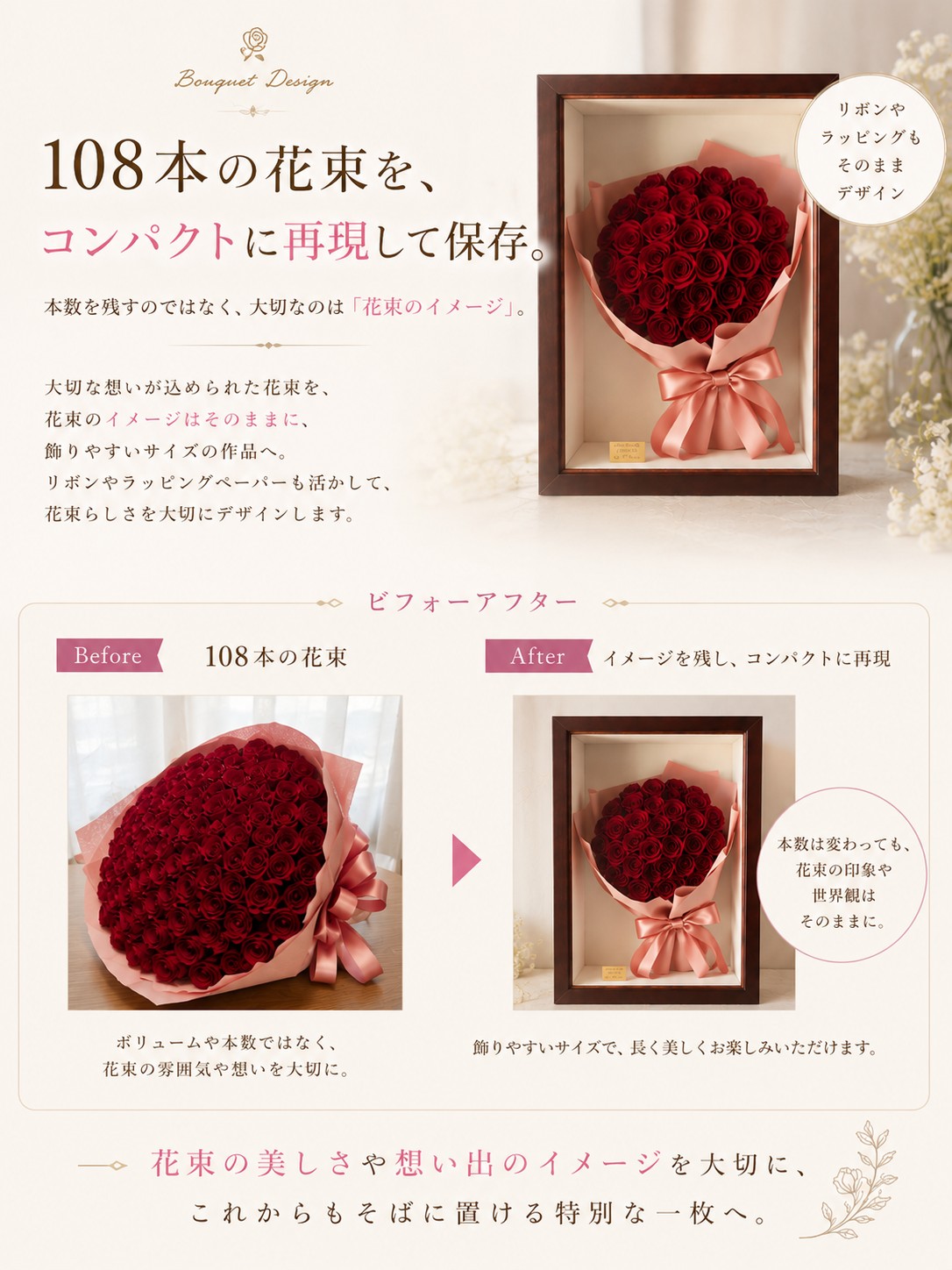 バラの花束デザインで保存