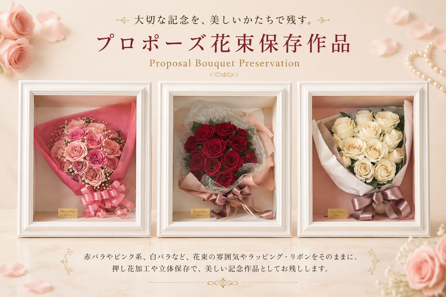プロポーズ花束の保存作品例